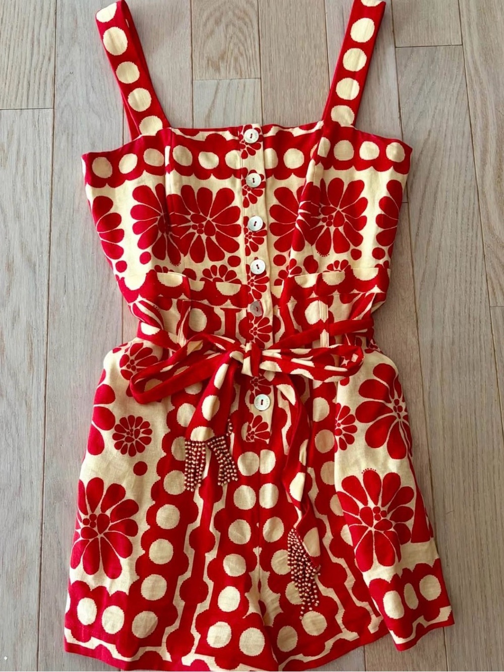FARM Rio Red and Cream Floral Button Romper